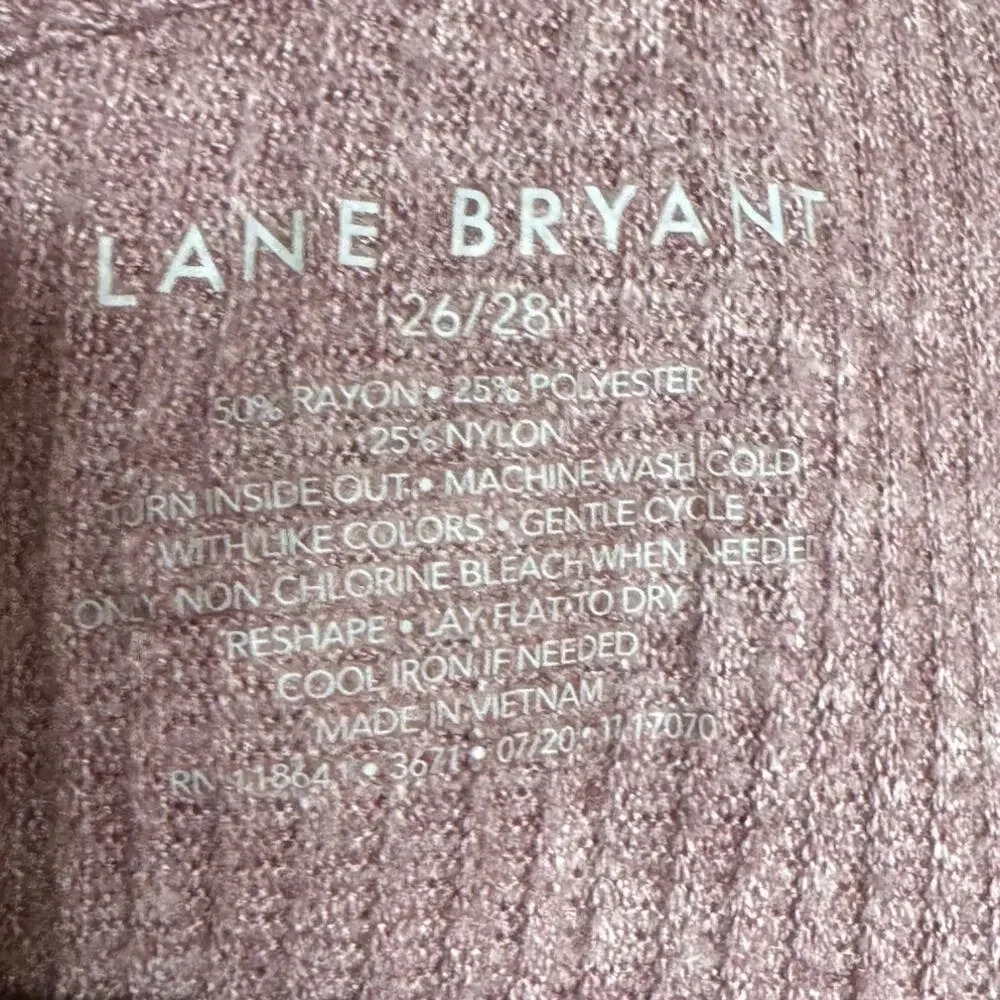 LANE BRYANT V NECK SWEATER FAUX CARDIGAN RIBBED PURPLE SIZE 26/28